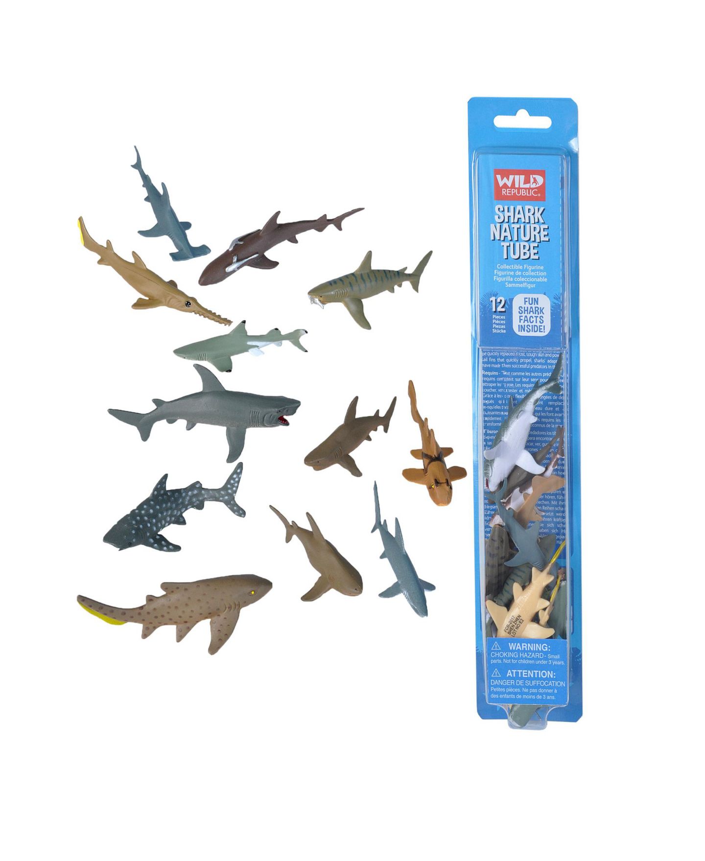 Детские фигурки Wild Republic Nature Tube Shark Figurines, 12 Pieces — фото 1