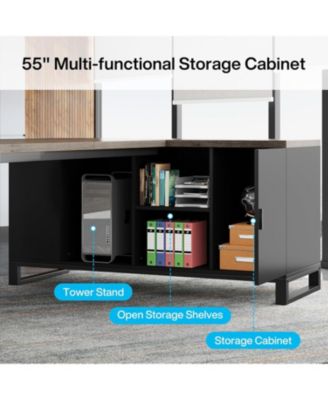 70.8" Executive Desk with 55" File Cabinet, Modern L Shaped Computer Desk with Storage Shelves and Cabinet, Large L Shaped Executive Desk for Home Office