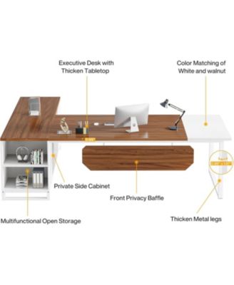 70.8" Executive Desk with 55" File Cabinet, Modern L Shaped Computer Desk with Storage Shelves and Cabinet, Large L Shaped Executive Desk for Home Office