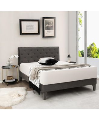 Full Size Upholstered Platform Bed with Tufted Headboard-Full Size