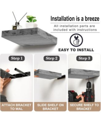 Set of 3 (9") Square Floating Shelf with Invisible Mounting Brackets for Living Room Decor, Bedroom, Bathroom Decor, Kitchen (Rustic Gray