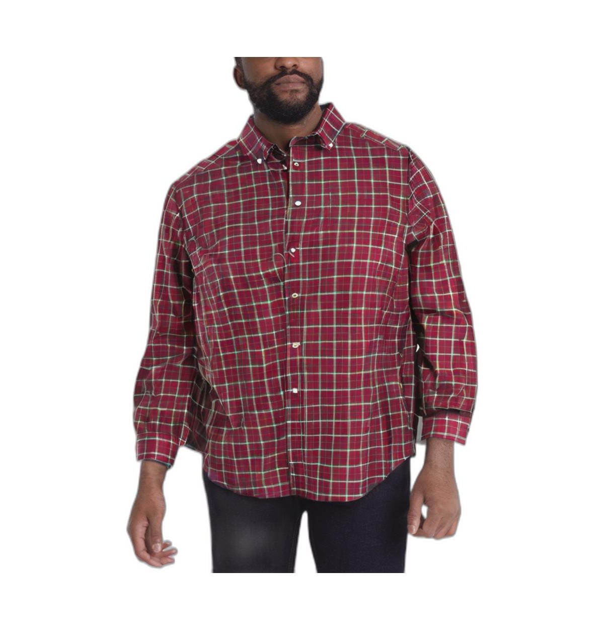 Big & Tall Long Sleeve Wrinkle-Free Plaid Shirt - Small red tartan