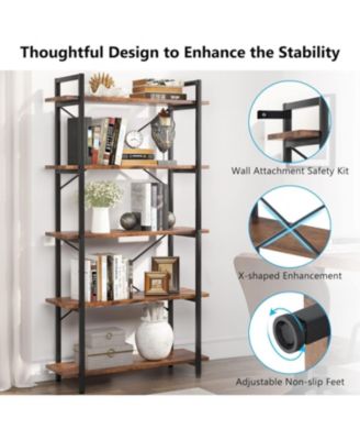 5 Tier Bookshelf, Modern Etagere Bookcase with Metal Frame, Tall Book Shelf Unit for Living Room, Study, Home Office, Black Friday Deals