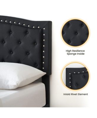 Full Bed Frame with Adjustable Headboard, Platform Bed Frame