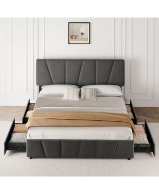 King Size Bed Frame with Adjustable Headboard and 4 Storage Drawers