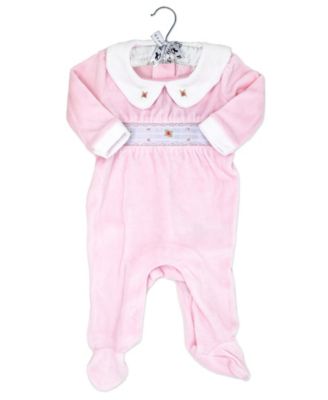 Baby Girls Luxury Smocked Velour Footed Coverall