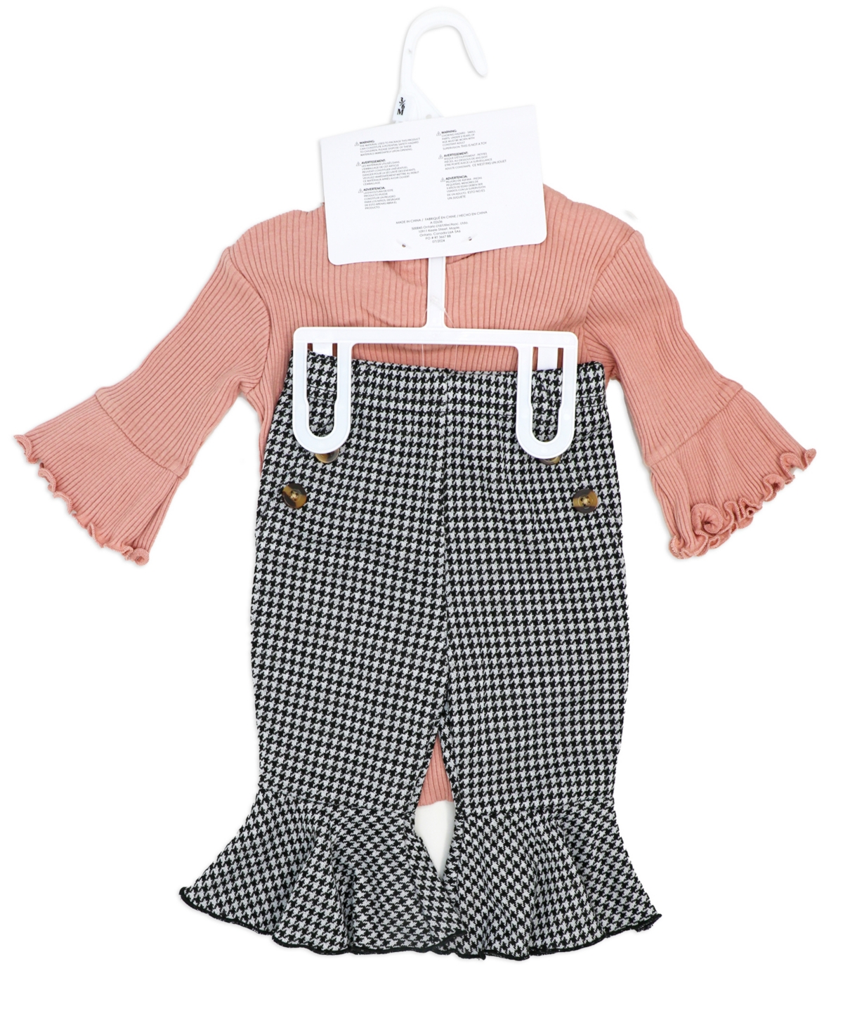 Baby Mode Baby Girls Houndstooth Ponte Bell Pant, Bodysuit and Headband, 3-Piece Set - Black