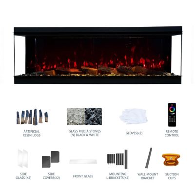50" 3-Sided Electric Fireplace,Wall Mount/Recessed,WiFi & App Control,RGB Flame,1500W/3000W