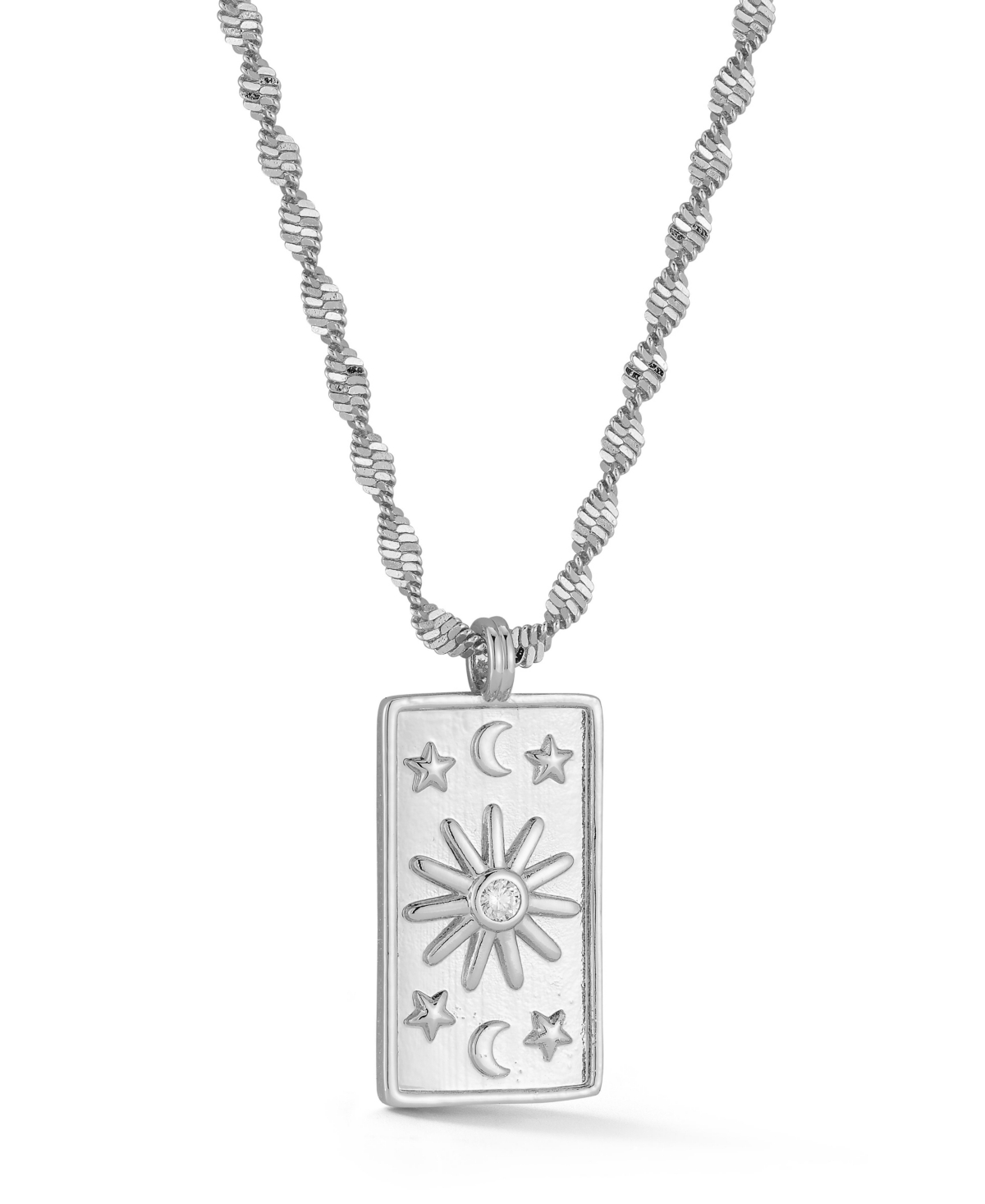 Gold Plated Cz Celestial Tag Pendant Necklace - Gold
