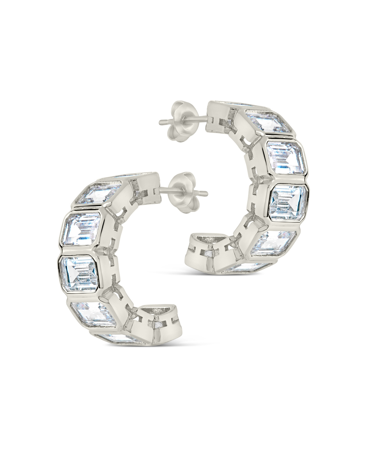 Sterling Forever Nyssa Bezel Cubic Zirconia Station Hoop Earrings In Silver