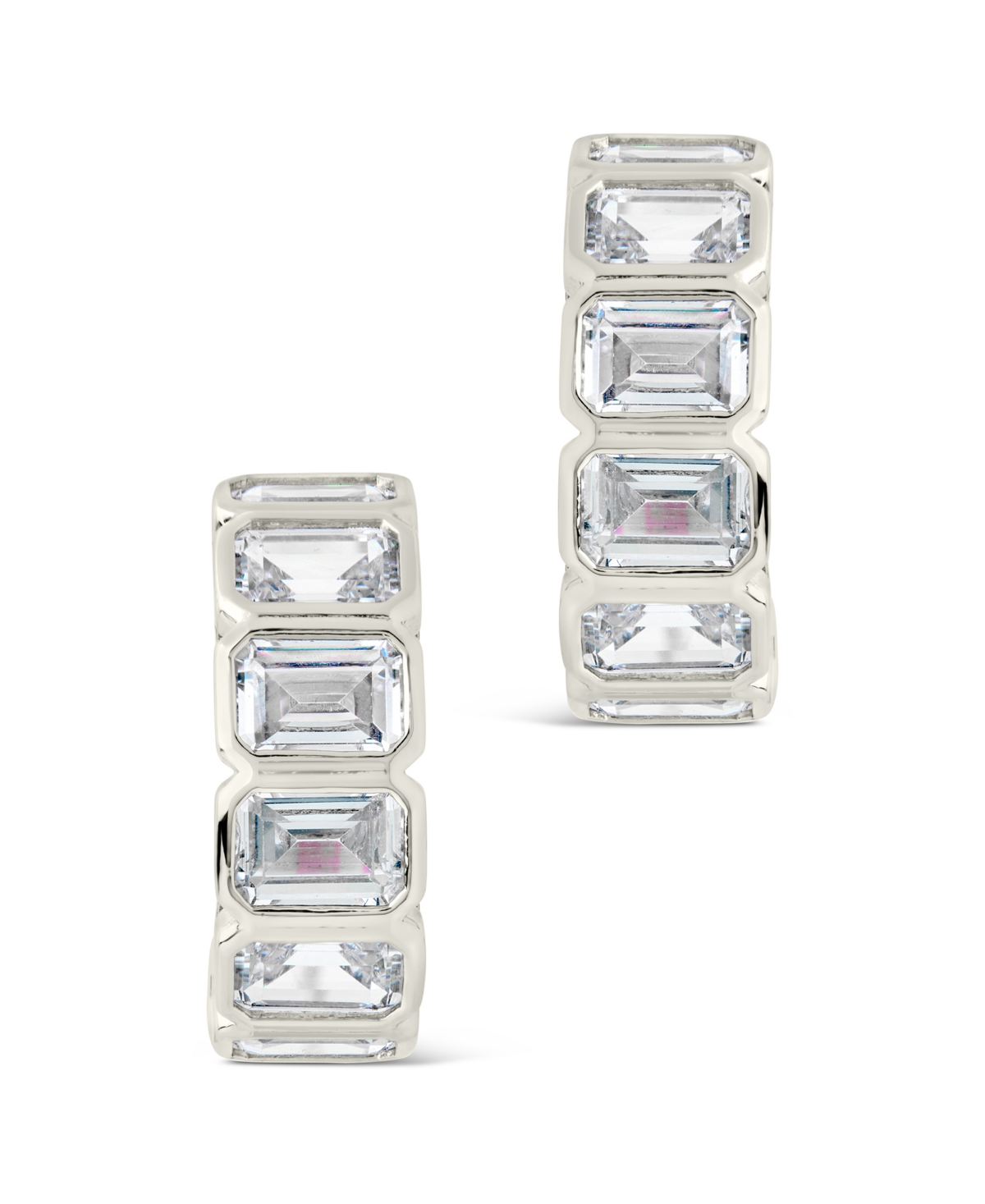 Sterling Forever Nyssa Bezel Cubic Zirconia Station Hoop Earrings In Silver