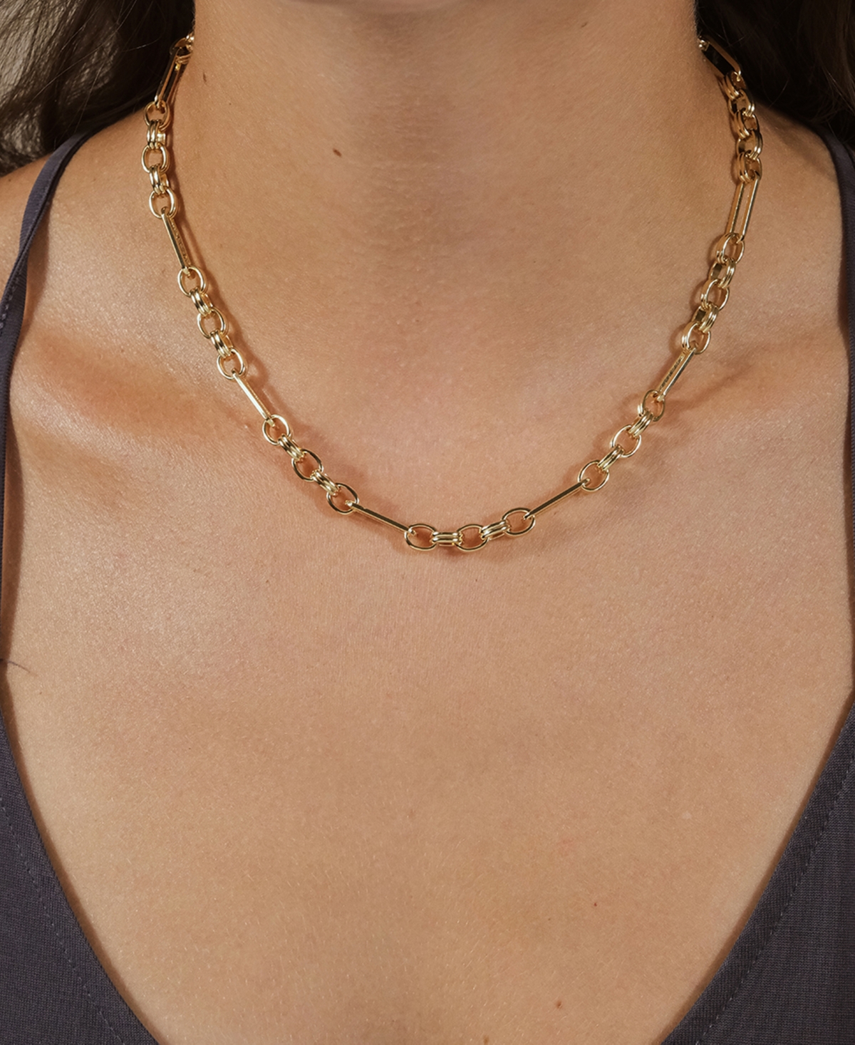 Sterling Forever 14k Plated Tegan Textured Long Link Necklace In Gold