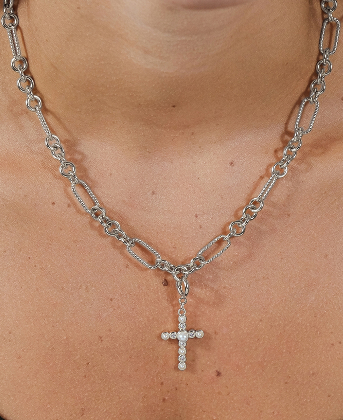 Sterling Forever Cubic Zirconia Mother Of Pearl Cross Charms In Silver