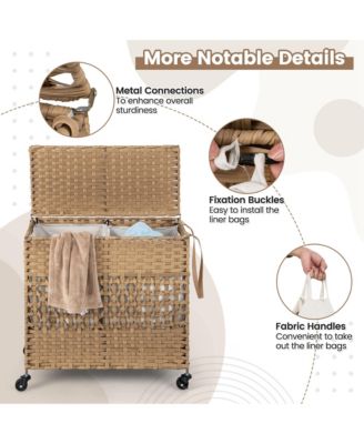 110L Laundry Hamper with Wheels Clothes Basket Lid and Handle and 2 Liner Bags