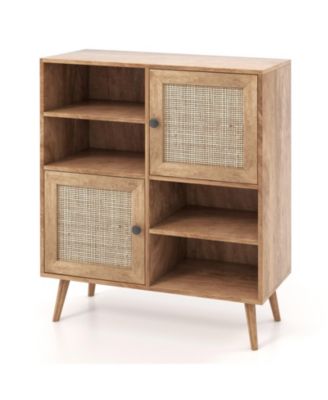 Rattan Buffet Cabinet with 2 Doors and 2 Cubbies