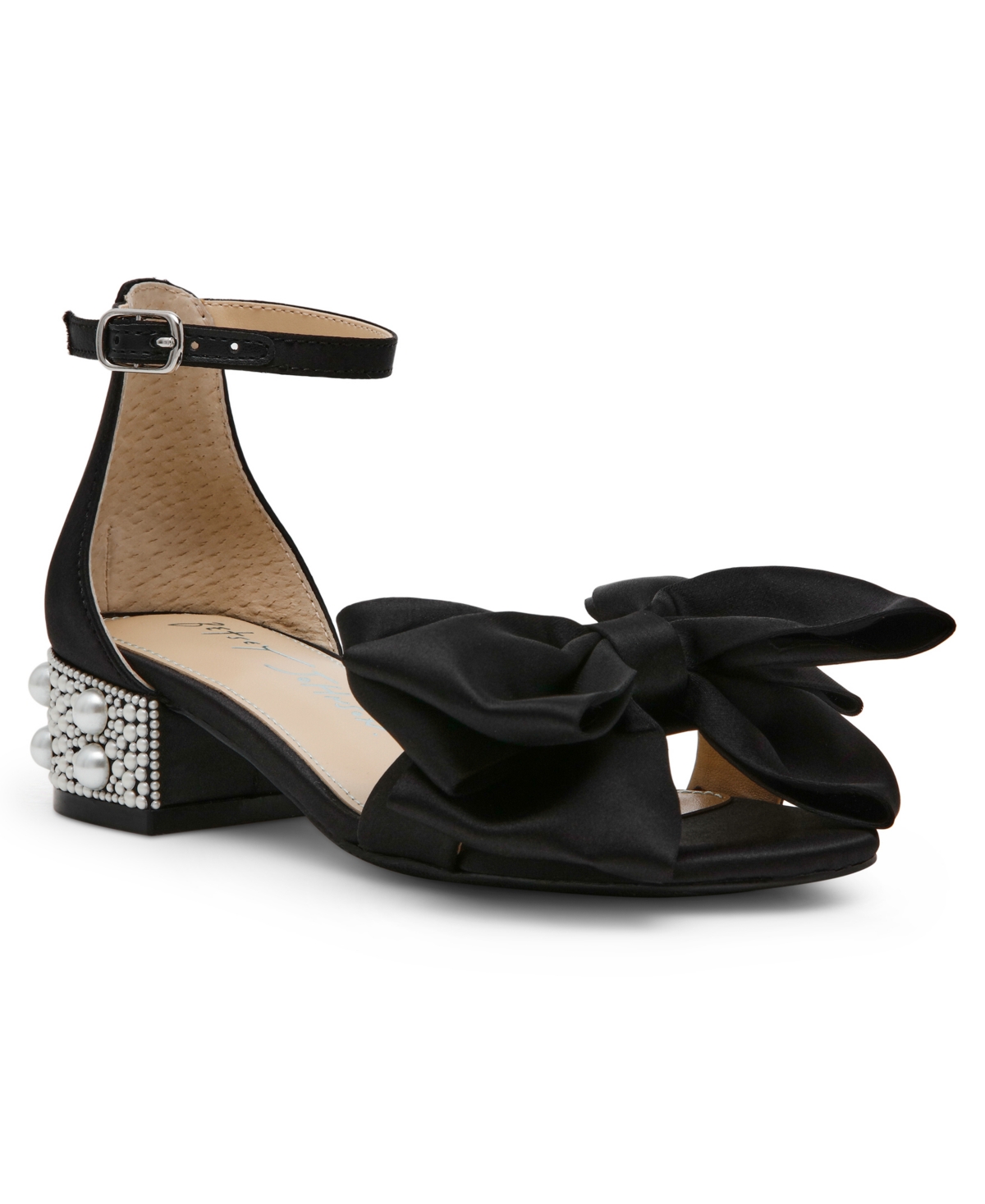 Betsey Johnson Little And Big Girls Maddy Rhinestone Heeled Sandals With Bow In Black