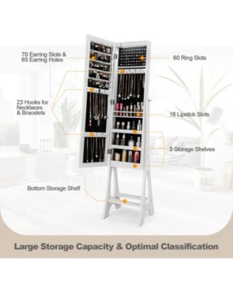 Freestanding Jewelry Cabinet Armoire Organizer with Bevel Edge Mirror
