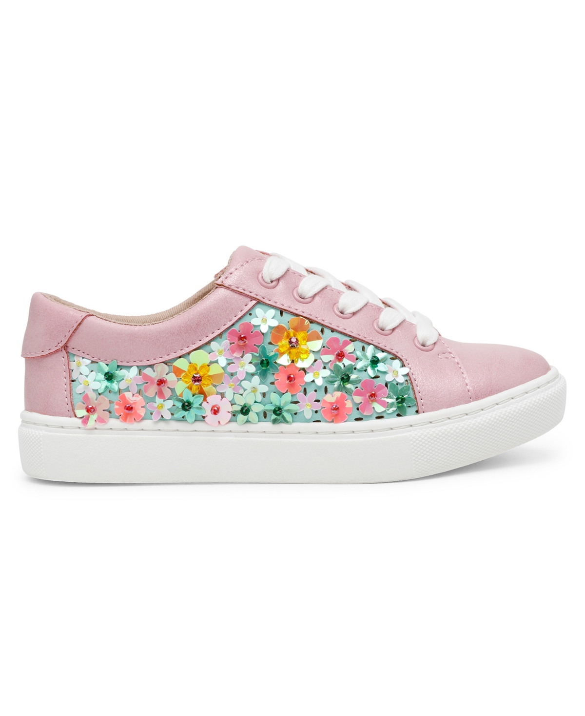 Betsey Johnson Little And Big Girls Romy Floral Sequin Sneaker In Pink Multi