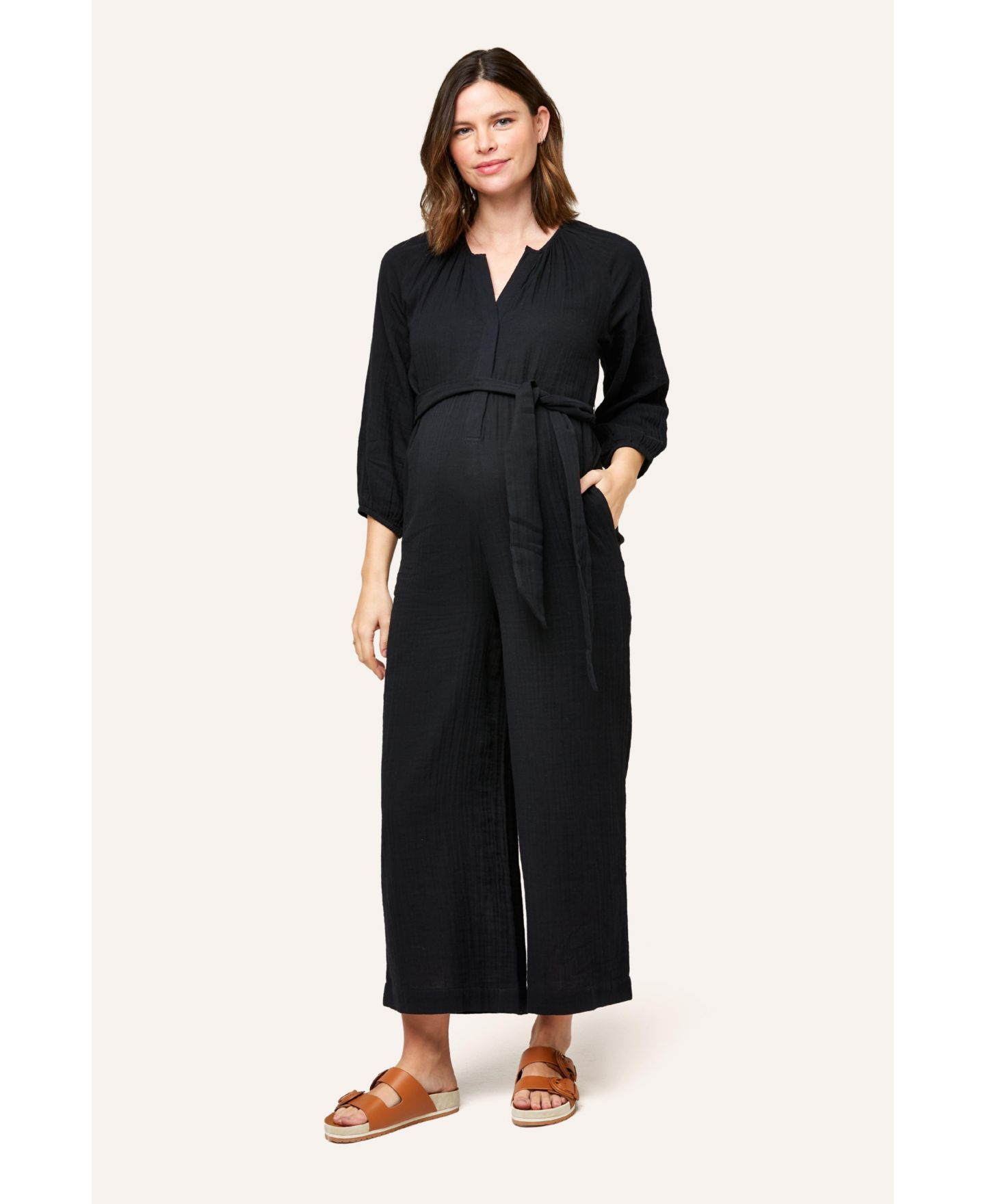 Женский комбинезон NOM Maternity Alma Nursing Cotton Gauze Jumpsuit, цвет: Чёрный — фото 1