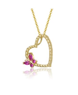 Sterling Silver with Butterfly Cubic Zirconia on Heart Shaped Pendant Necklace