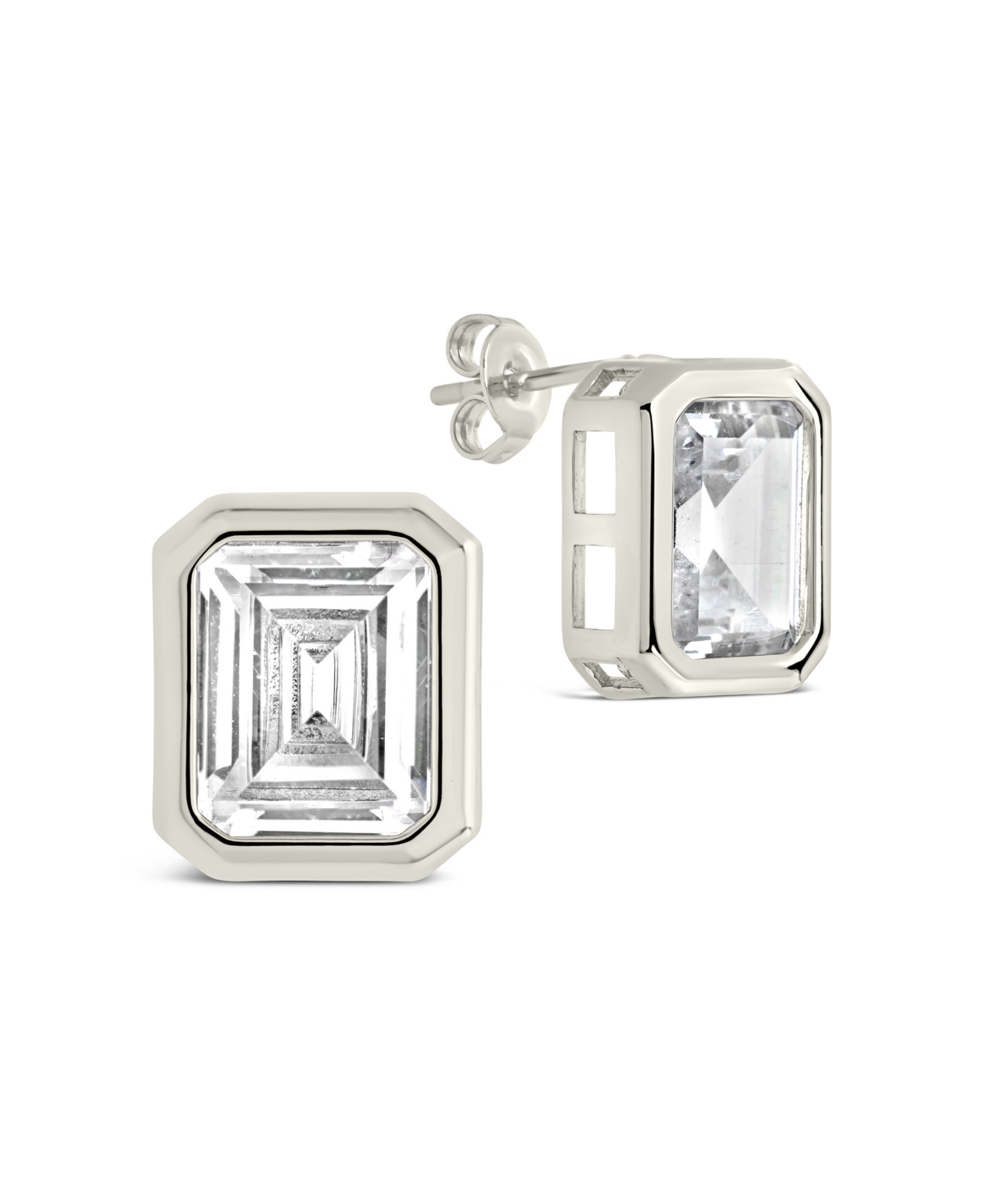 Sterling Forever Camille Bezel Cubic Zirconia Stud Earrings In Silver