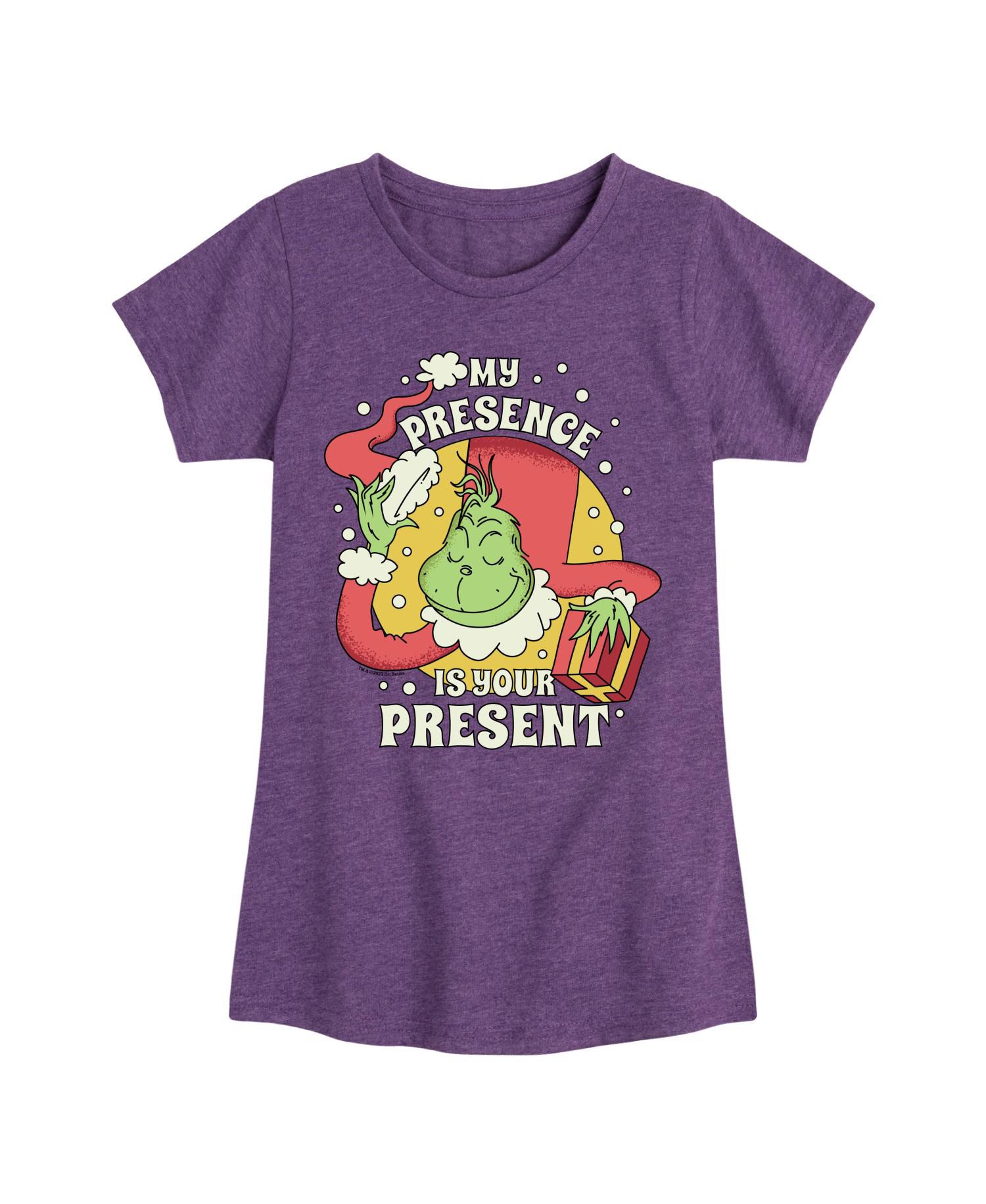 Big Girls My Presence is Your Present Grinch Graphic Short Sleeve Tee