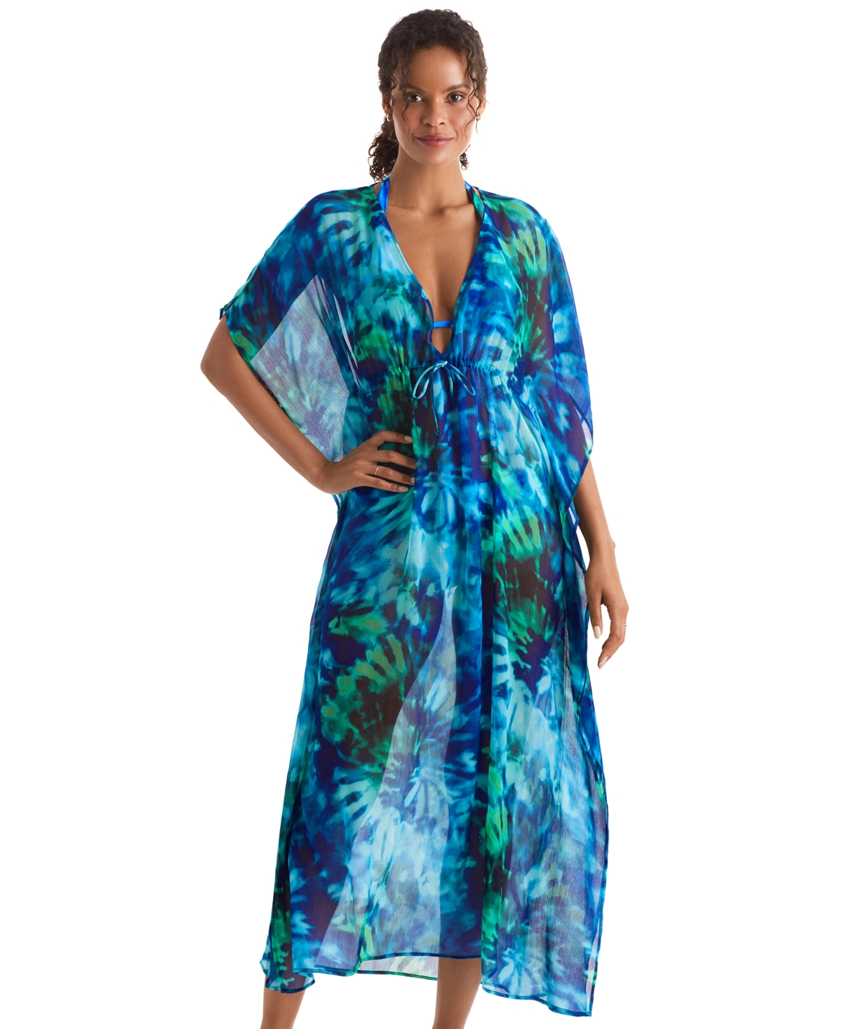 Shop Mimi Flamingo Women's Dune Printed Midi V-neck Caftan In Saltwater Tie Dye