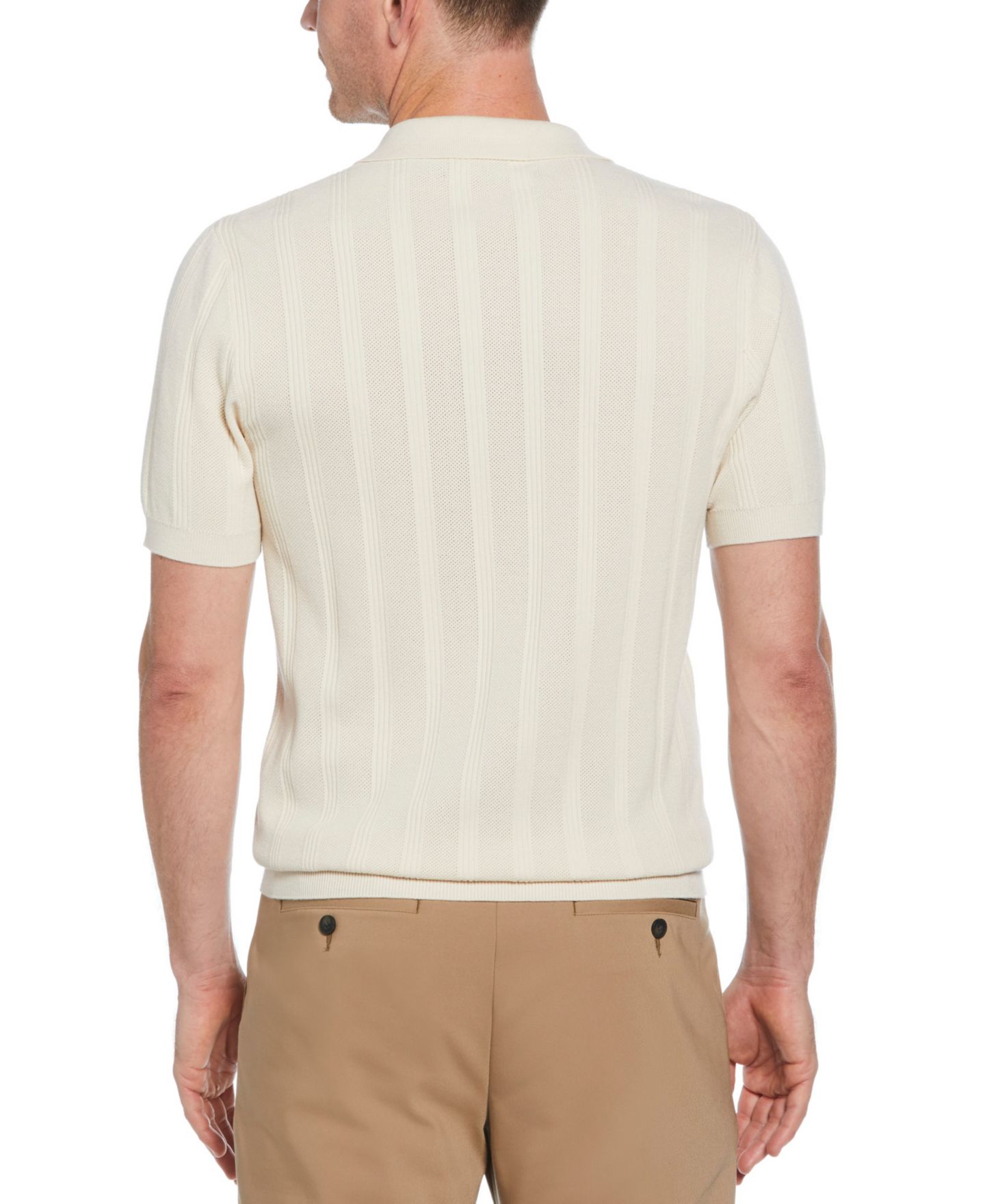 Мужской свитер Perry Ellis Johnny Collar Stripe Polo Sweater, цвет: Берёзовый — фото 3
