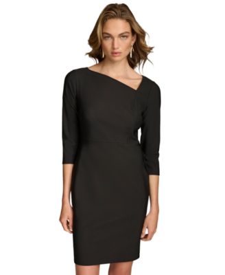 Women's Asymmetric-Neck Elbow-Sleeve Dress