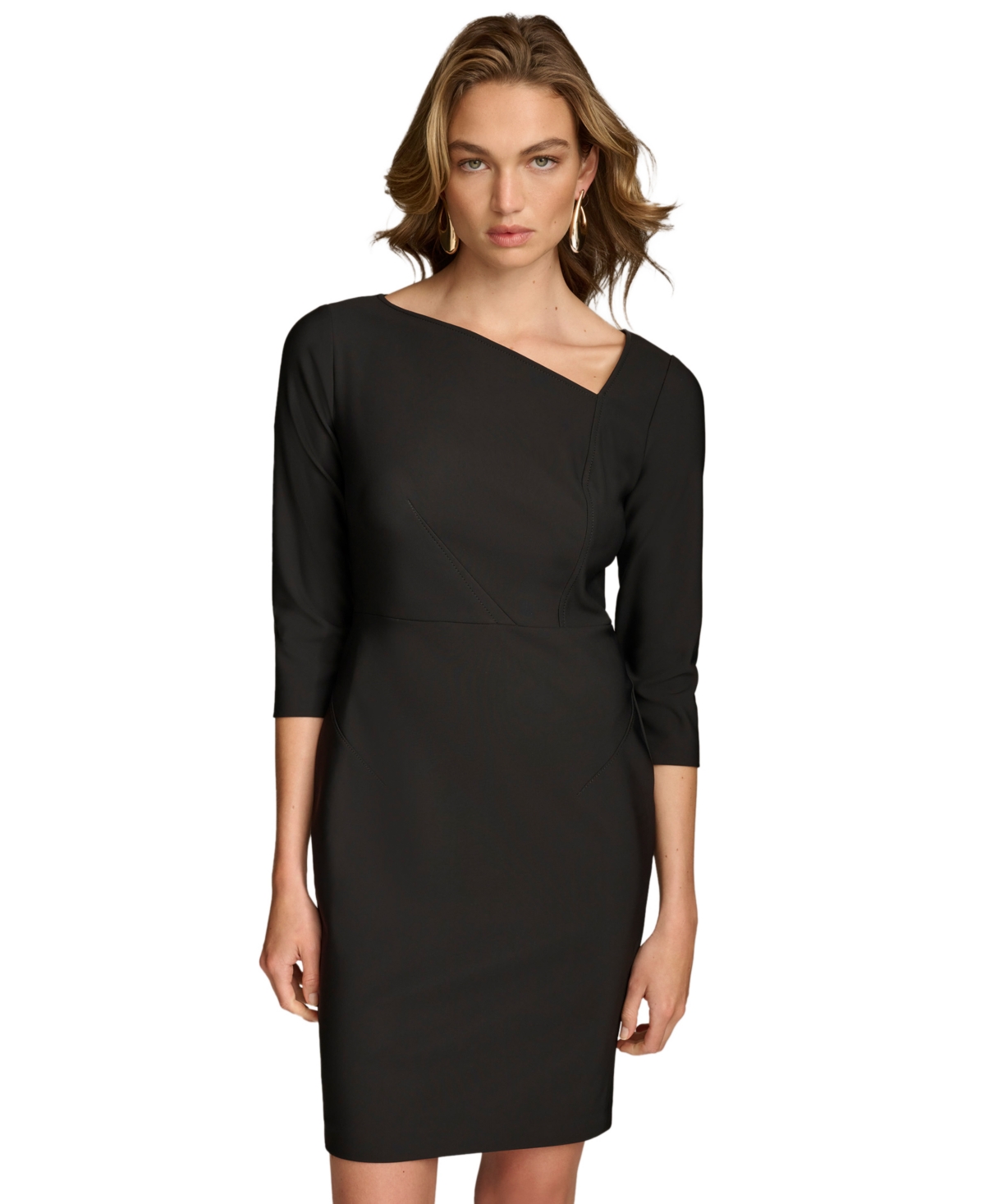 Donna Karan Womens Mini Asymmetric Sheath Dress In Black