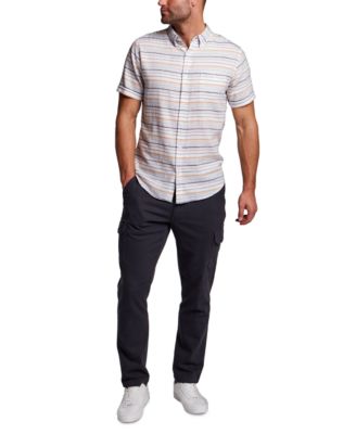 Mens Striped Button Down Shirt Cargo Pants