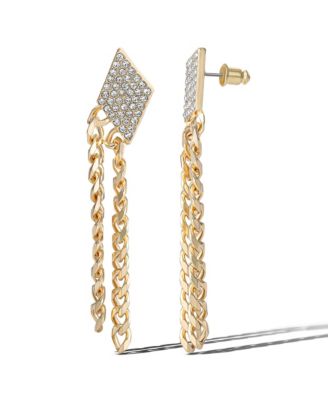 Gold-Tone Chain Fringe Dangle Earrings with Crystal Accents