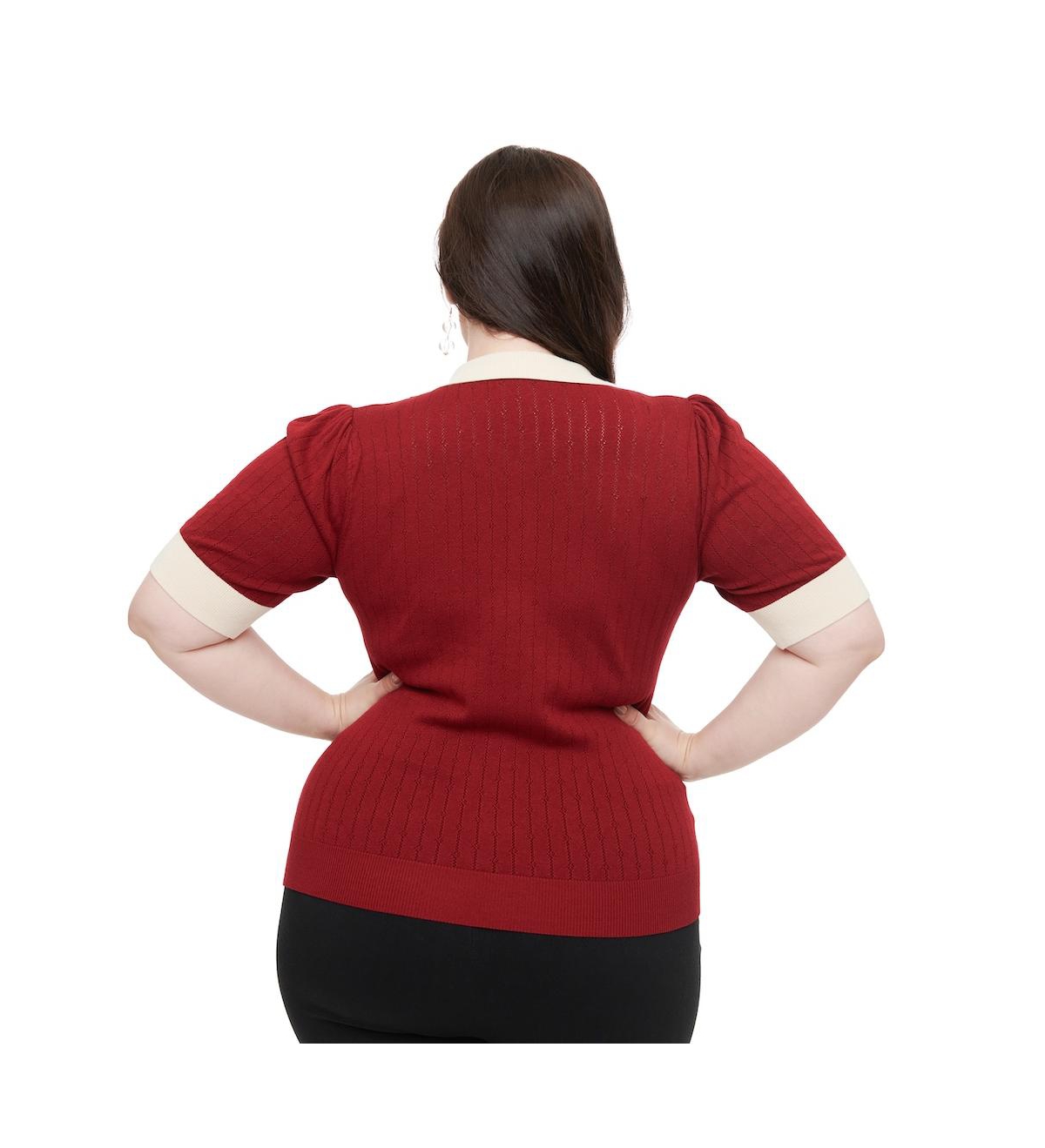 Unique Vintage Plus Size Collared Short Sleeve Prim & Pretty Sweater