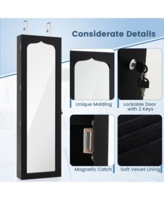 Lockable Wall Mounted Mirror Jewelry Armoire with 5 LEDs and 6 Drawers