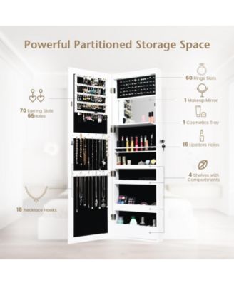 Lockable Wall Door Mounted Mirror Jewelry Cabinet with LED Lights