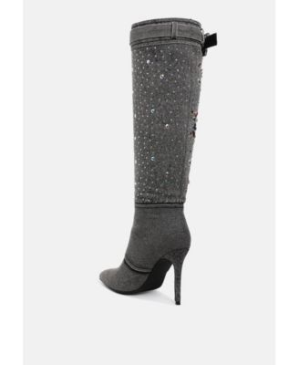 Womens Cornik Multi Color Stones Denim Boots