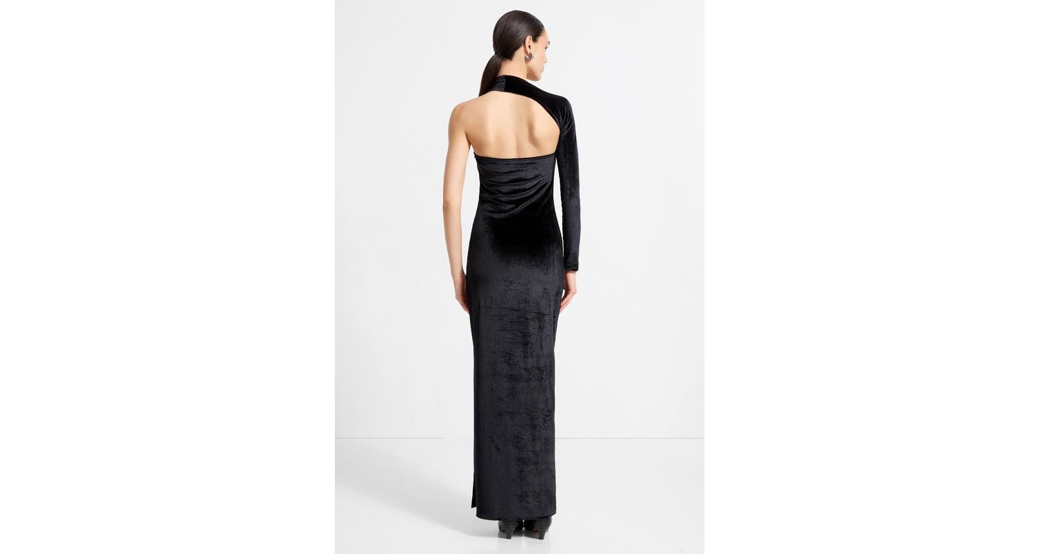 Women's Manhattan Velvet Side-Slit Open-Back One-Shoulder Evening Gown