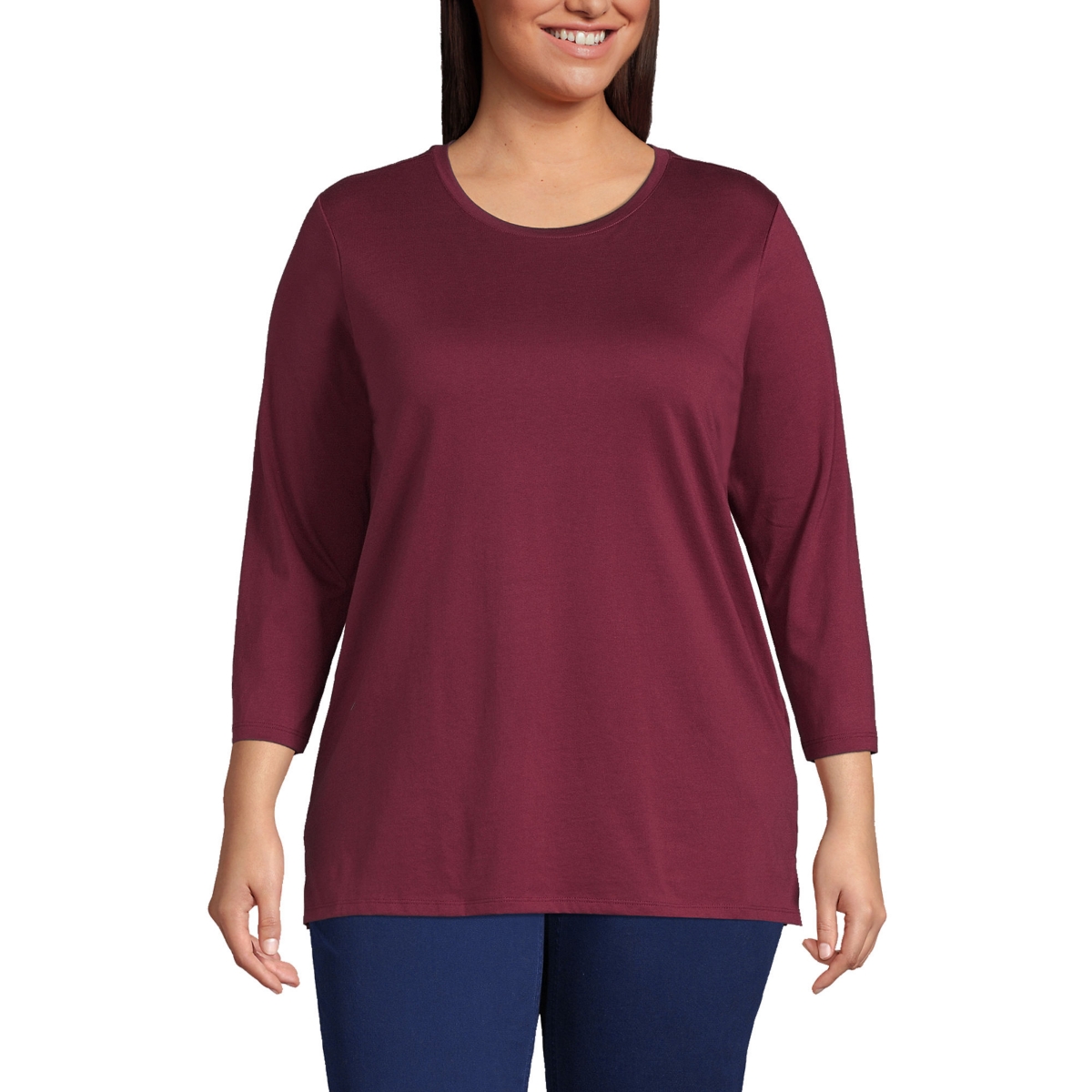 Lands' End Plus Size 3/4 Sleeve Cotton Supima Tunic - Rich burgundy