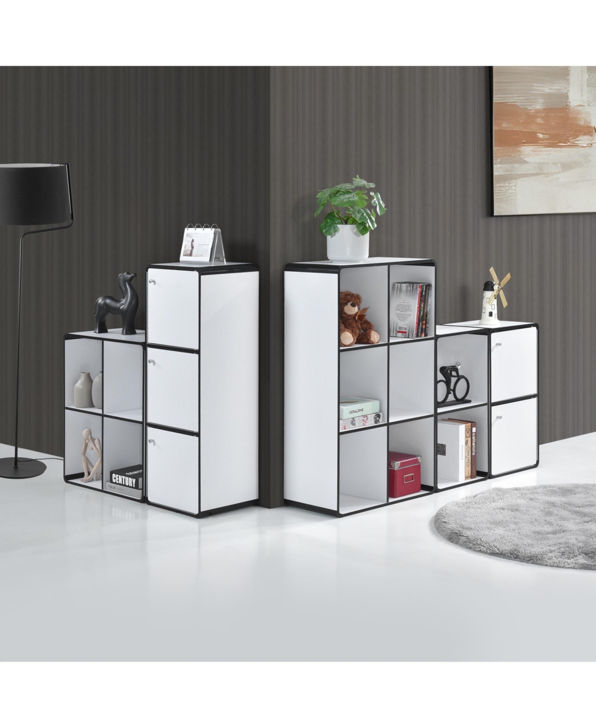 Kings Brand Furniture Dothan Wood 3-Cubed Closed Bookcase - Storage Shelf Organizer Bookshelf