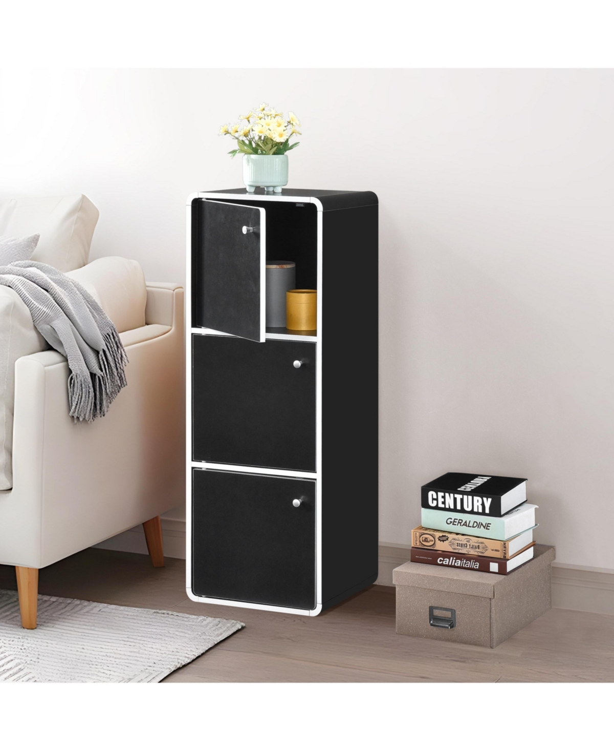 Kings Brand Furniture Dothan Wood 3-Cubed Closed Bookcase - Storage Shelf Organizer Bookshelf