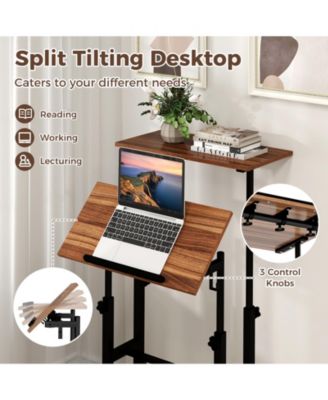 Height-adjustable Mobile Standing Desk with Split Top and Adjustable Angle