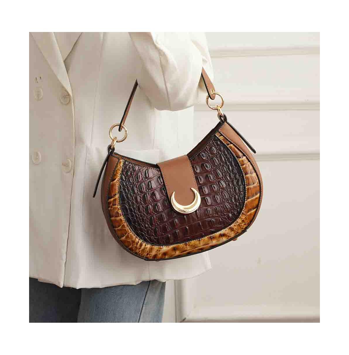 Mkf Collection Jain Half Moon Luxe Croc-Embossed Shoulder Bag, Spacious and Timeless by Mia K
