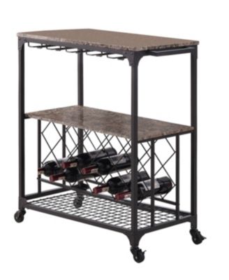 Antonia Kitchen Serving Cart Bar Buffet with Wine Rack & Glass Holder