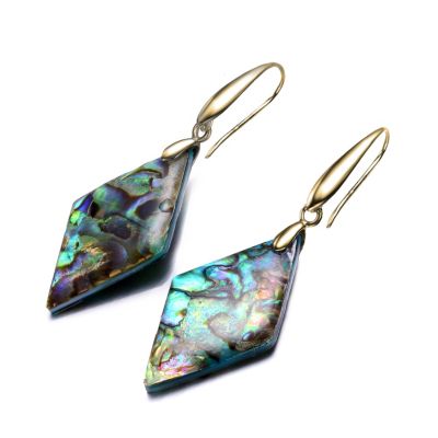 Sterling Silver 14K Gold Plated Abalone Kite Drop Hook Earrings