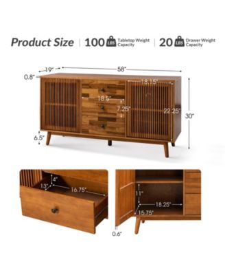 Crrillus Mid-century 58'' Wide 3 Drawer Sideboard with Slatted Doors