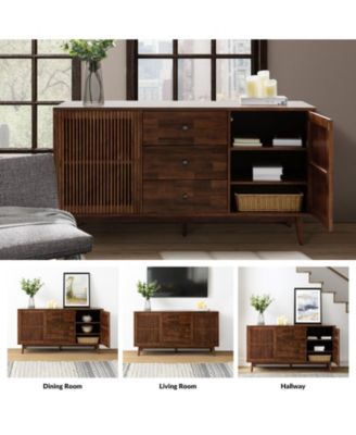 Crrillus Mid-century 58'' Wide 3 Drawer Sideboard with Slatted Doors