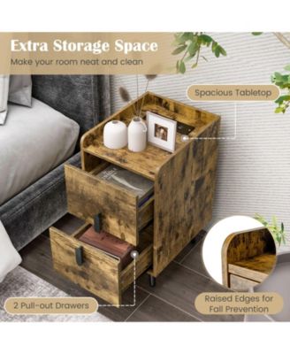 Nightstand Side Tables with 2 Drawers and 2 USB Ports