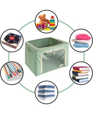 2 Pack Medium Foldable Storage Box - Metal Frame, Oxford Fabric, Large Window & Handles - Organization for Bedroom, Linens & Clothes