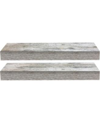 2 Pack 16 Inch Coastal Rectangle Floating Shelves - for Home DAcor to Display Trophies, Books, Frames, and more (Rustic White)