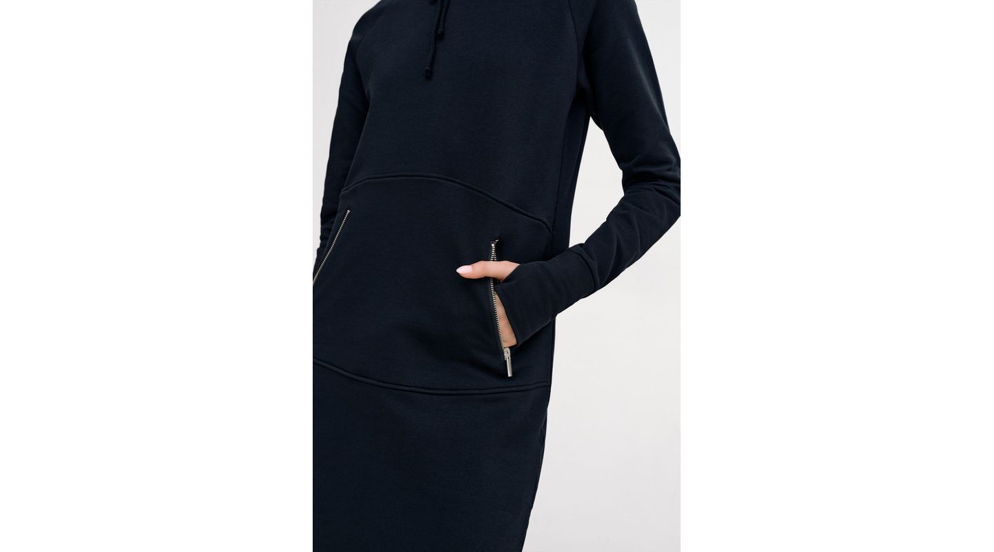 Женское платье Marcella Elba Hooded Side-Slit Ankle-Length Sweatshirt Dress with Pockets, цвет: Чёрный — фото 2